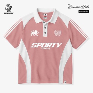 OOTDSUPPLY Oversize Polo Paste Line Femme Dusty Pink | Atasan Polo Sporty Series | Unisex | OS-PS-PL-002