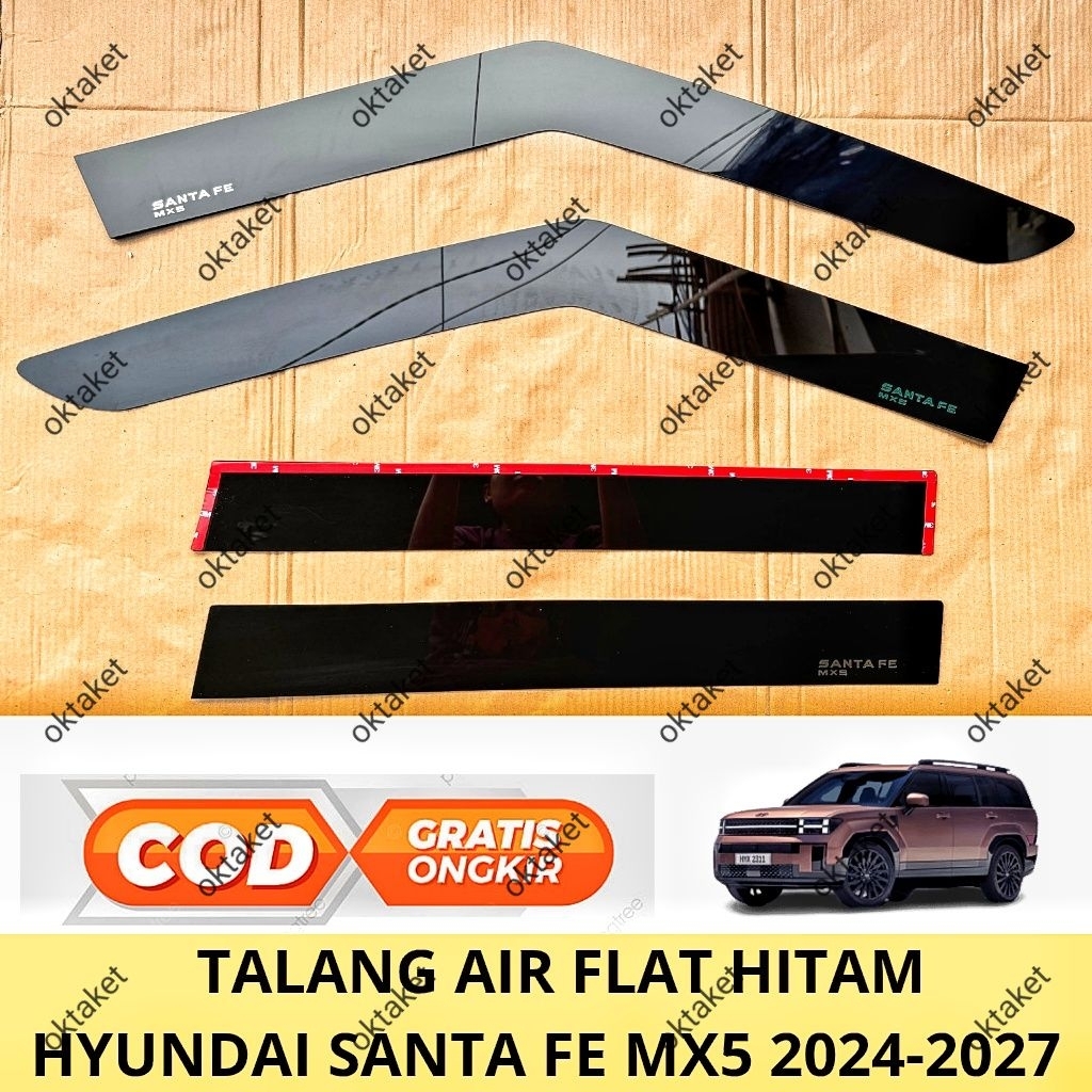 สีดําแบนด้านข้างVisor Water Gutter Hyundai Santa Fe MX5 MX 5 2024 2025 2026 2027