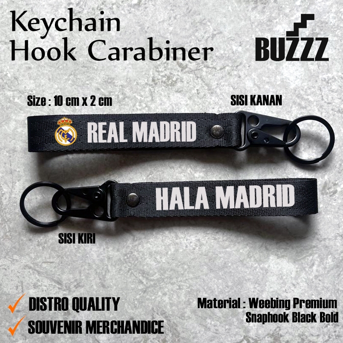 GANTUNGAN REAL MADRID KEY - MADRID KARABINER - พวงกุญแจ REAL MADRID - เชือกเส้นเล็กสีดํา