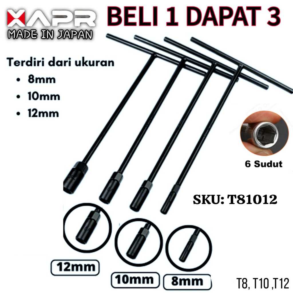 APR T81012 T-SOCKET WRENCH SIZE 8MM 10MM 12MM PAY 1 GET 3 SOCK