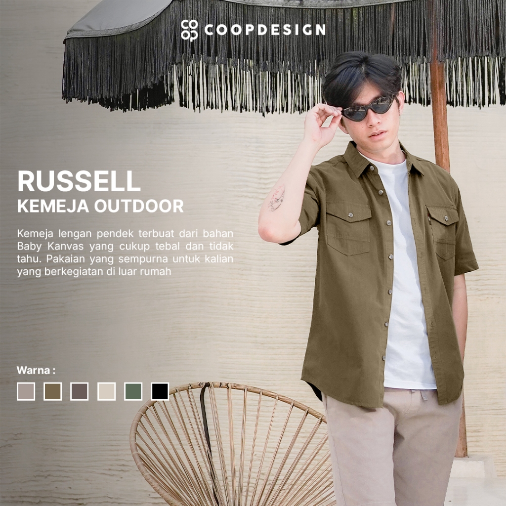 KEMEJA Coop Design - Russell Mens Short Sleeve Baby Canvas Outdoor Safari Tactical Workshirt Shirt