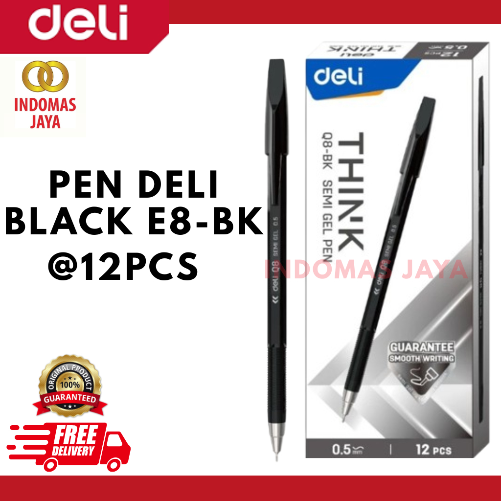 DELI Think Semi Gel Pen 0.5 มม. ปากกา / ปากกาลูกลื่น / ปากกาลูกลื่นสีดํา Q8-BK (PRICE PER BOX)