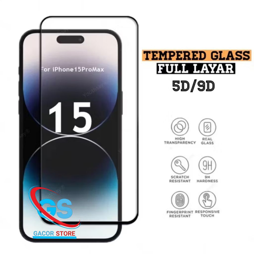 LAYAR กระจกนิรภัยแบบเต็มหน้าจอ 9D/21D/99D iPhone 16 Plus 16 Pro 16 Pro Max iPhone 15 15 Plus 15 Pro 