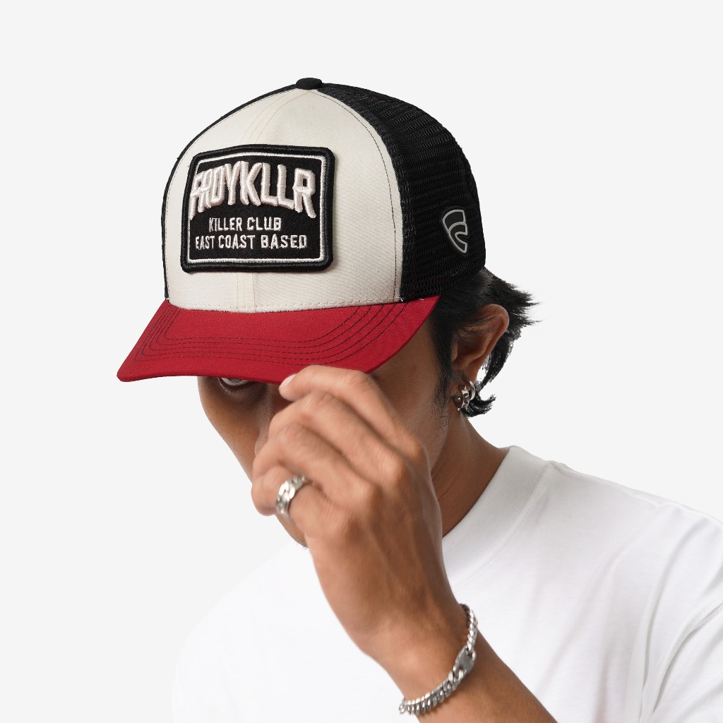 MERAH MENS NET HAT TRUCKER HAT CASUAL สีดํา แดง FRIDAY KILLER | KLLR CLUB สีดํา แดง