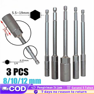 3pc Adapter Soket Kunci Pas Extension Hex Nut Driver Ukuran 150mm-8/10/12MM