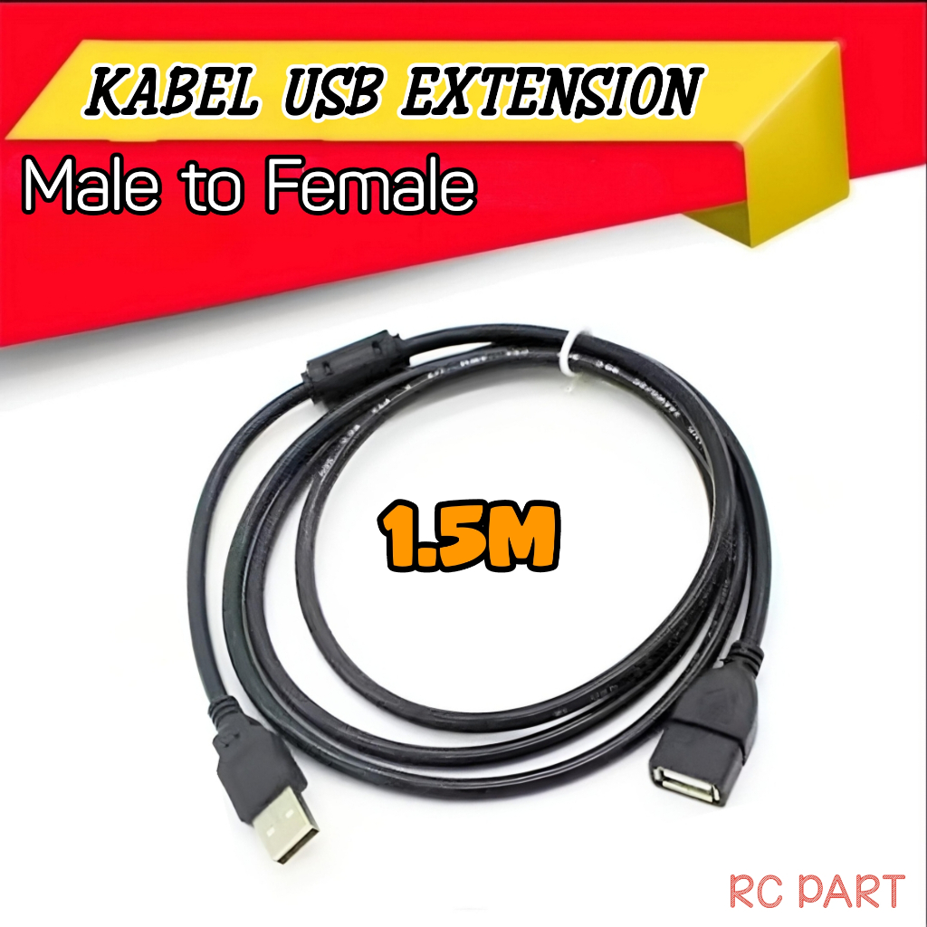 1.5M สีดํา USB Extension Cable ชายหญิง 1.5M USB Extension Cable Connector AM/AF