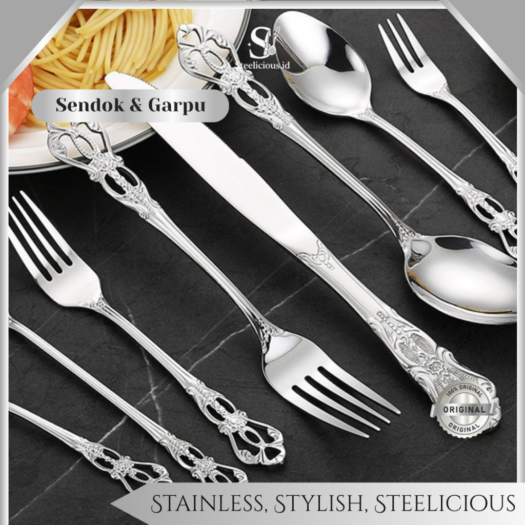 Steelicious.id - ส้อมช้อนชายุโรป SUS 304 สแตนเลสหรูหราพรีเมี่ยม 999