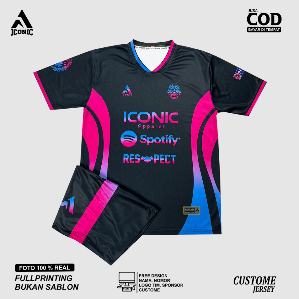เสื้อฟุตบอลและฟุตซอลแบบกําหนดเองพร้อมดีไซน์พิมพ์ลายเต็ม สีดํา FLOW [CAN BE SOLD INDIVIDUNALY]