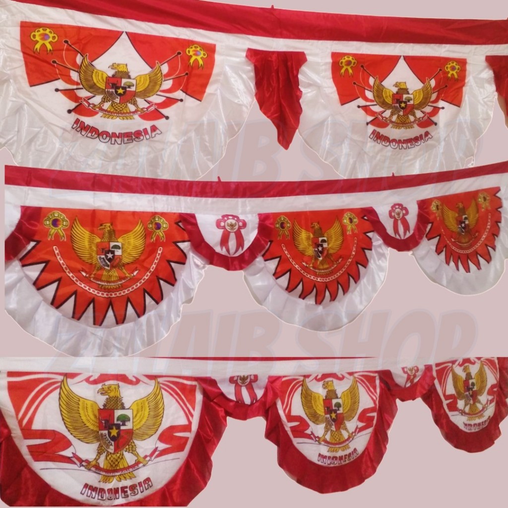 GARUDA BACKGROUND FLAG 17 AUGUST 5 WAVES 3, 4 เมตร + BRIGHT METALLIC POLYESTER MATERIAL