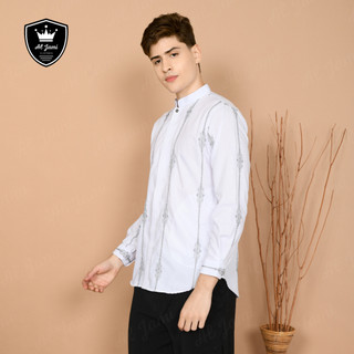 ALJAMI - Kemeja Koko SYAKIR Lengan Panjang Manset Katun Silk Premium Motif Full Bordir