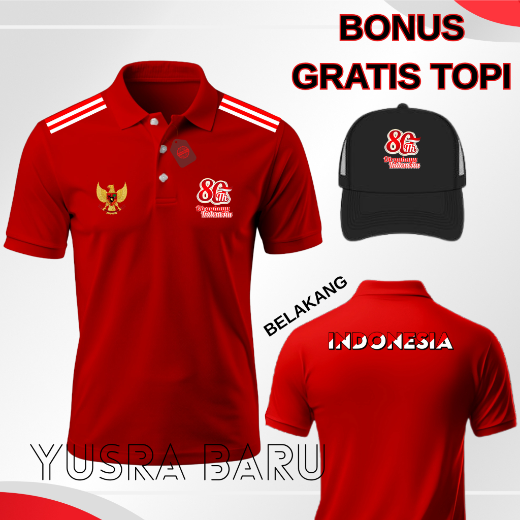 POLO AUGUST 17TH ANNIVERSARY OF THE REPUBLIC OF INDONESIA 80TH ANNIVERSARY การออกแบบที่กว้างขวางสั้น