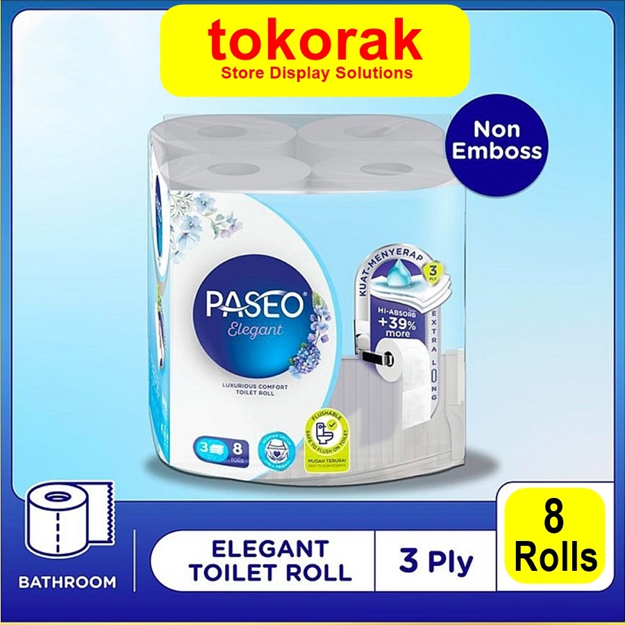 PASEO ELEGANT TOILET TISSUE 8 ROLL WC TISSUE ROLL BATHROOM TISSUE ROLL ELEGANT