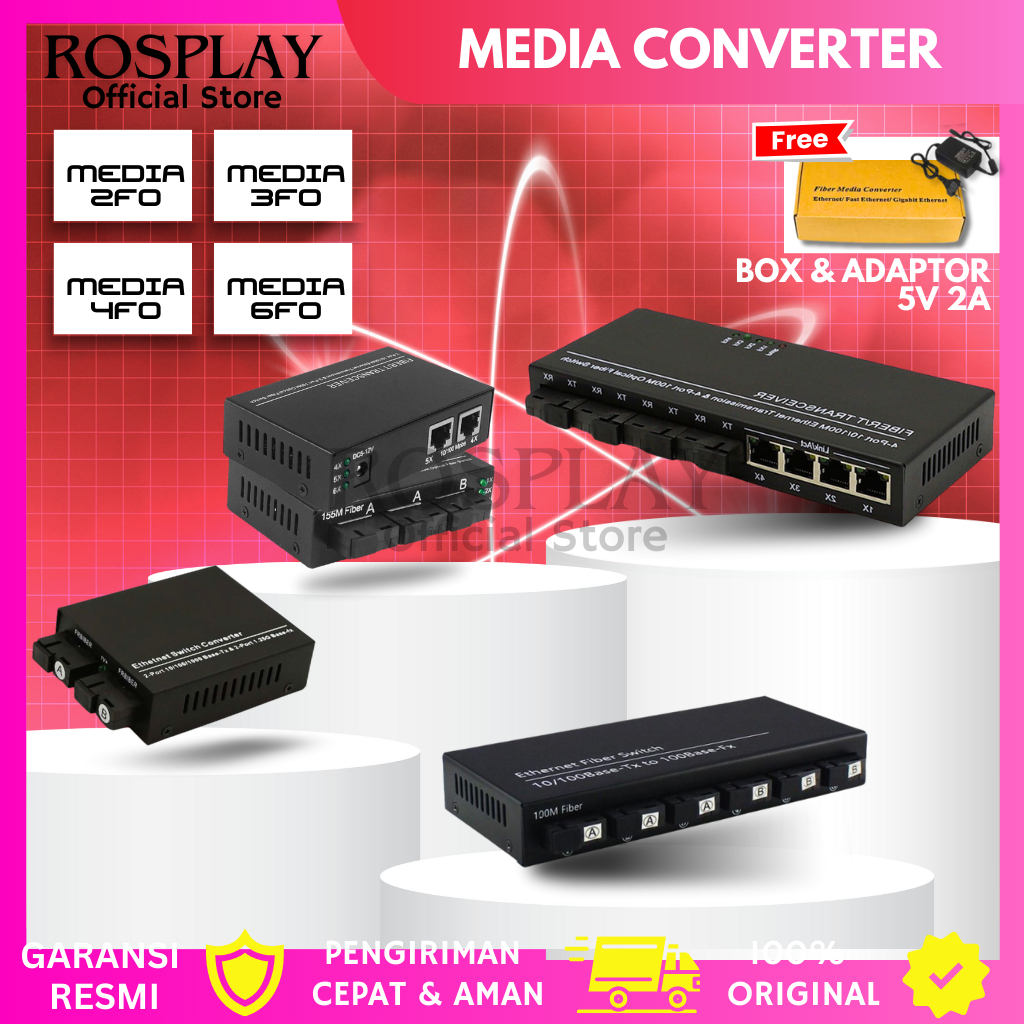 Media Converter 10/100M 6 พอร์ต FO 2 พอร์ต LAN Ethernet Fiber Switch Optical 2 RJ45 พร้อมอะแดปเตอร์ 