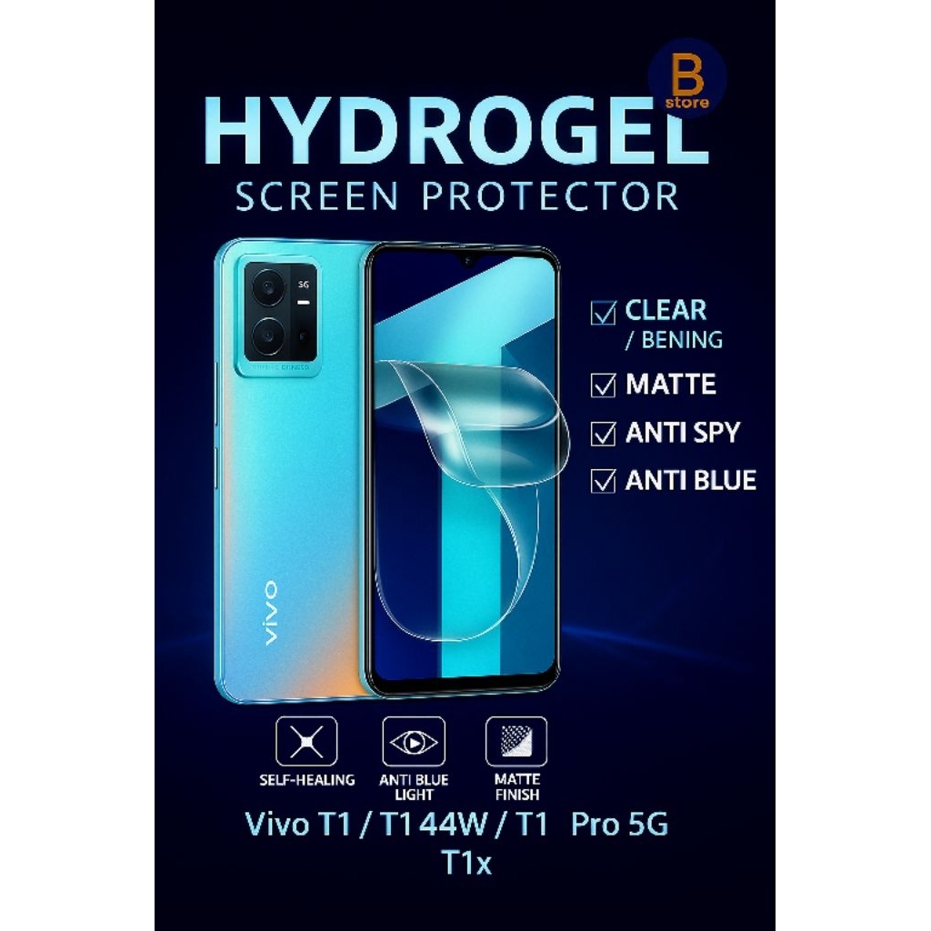 ไฮโดรเจล Bcase สําหรับ Vivo T1 5G / T1 44W / T1 Pro 5G / T1x | กันรอย | บางพิเศษ | รักษาตัวเอง | แมท