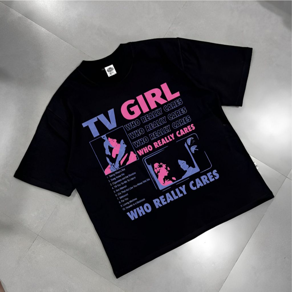 TV GIRL Who Really Cares Tshirt ผ้าฝ้ายผู้ใหญ่สีดํา 24s