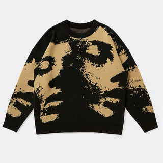 Produsen Rajut Bandung- Sweater Rajut Pria Wanita Motif Wajah & Tulisan “Print Your Life” – Oversize & Nyaman