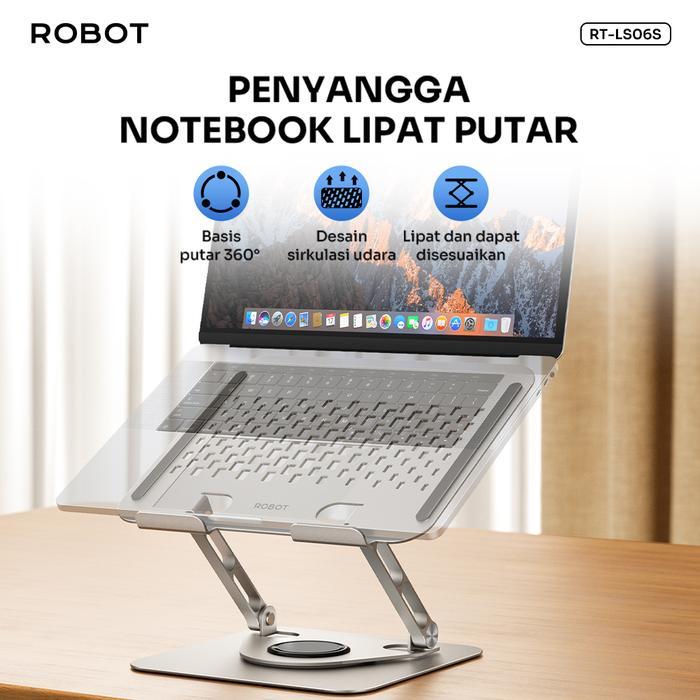 ROBOT Laptop Holder Strong หมุนได้ 360 ̊ RT-LS06S Cool Laptop Holder Aluminium Alloy Stand Silver