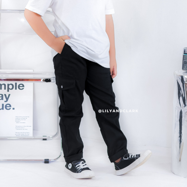 LILY AND CLARK CHino Cargo Pants สําหรับเด็ก CG02-สีดํา