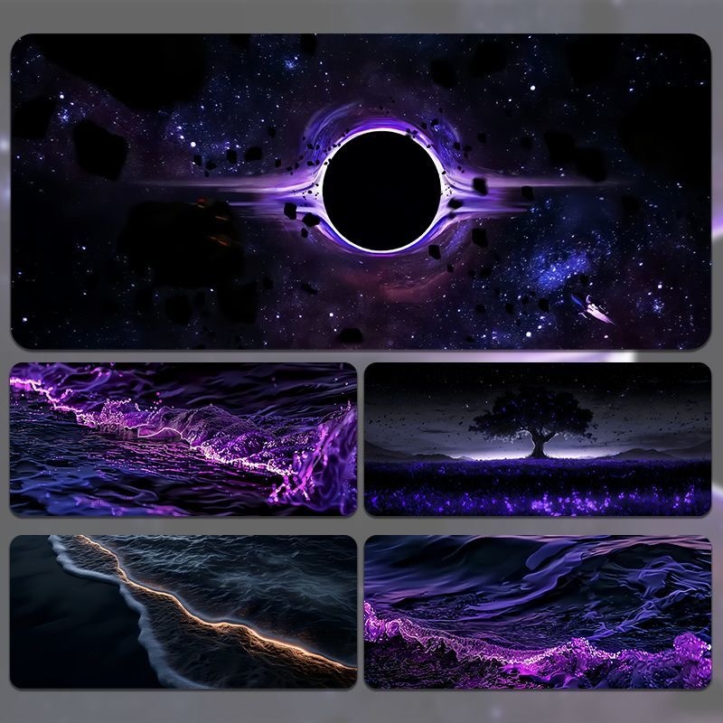 สีม่วง-Huded Abyss แผ่นรองเมาส์ลื่นทน DeskMat Custom ขนาดใหญ่กว้าง Gaming Mousepad ยางอะนิเมะการ์ตูน