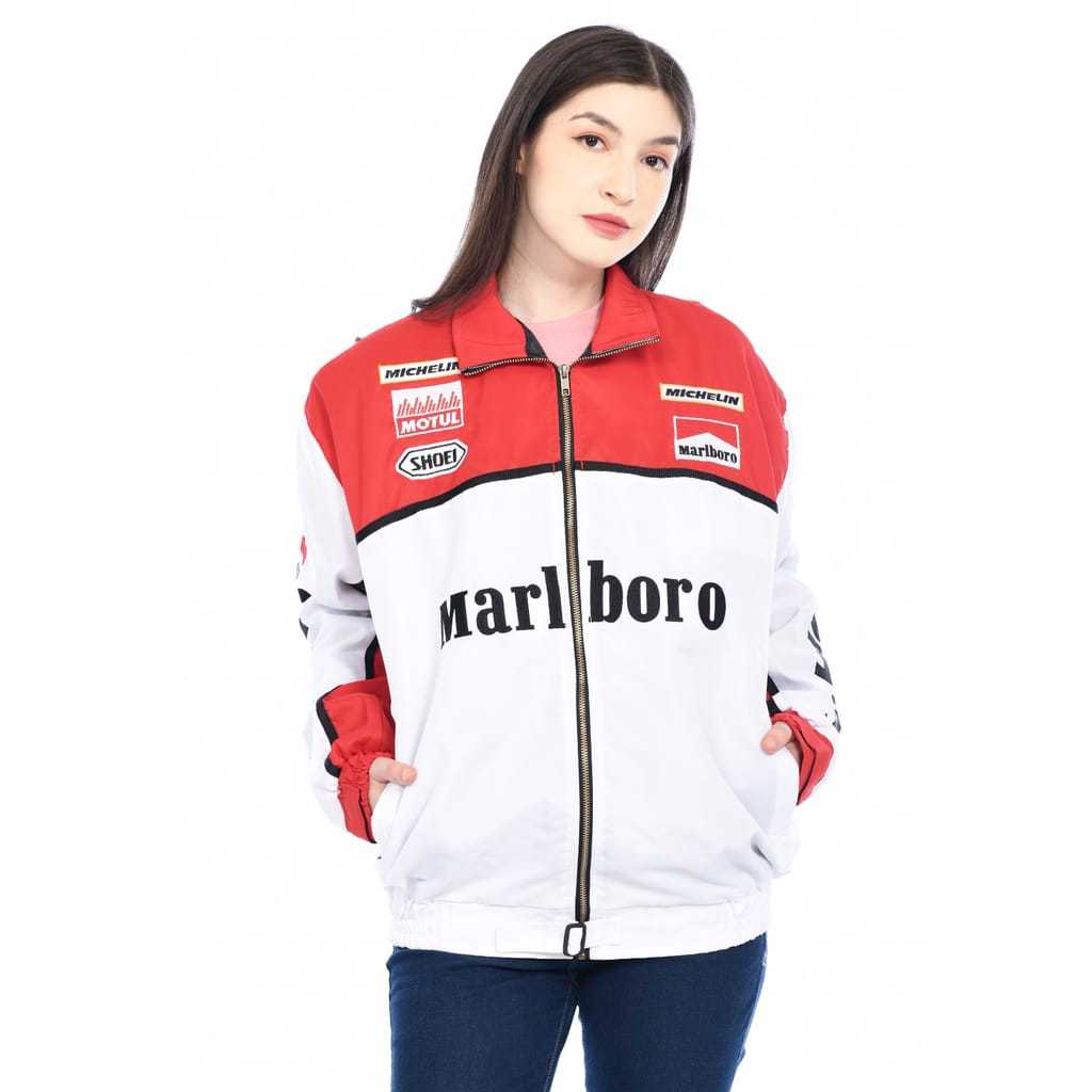 MERAH Yamaha Marlboro เสื้อแจ็คเก็ตสีแดงและสีขาว