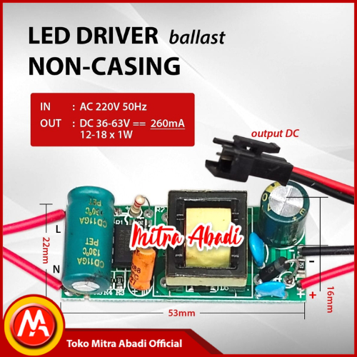 LED Driver Ballast (12-18) x 1W 260 mA non-Casing / 12-18 LED 1 วัตต์ไม่มีปลอก