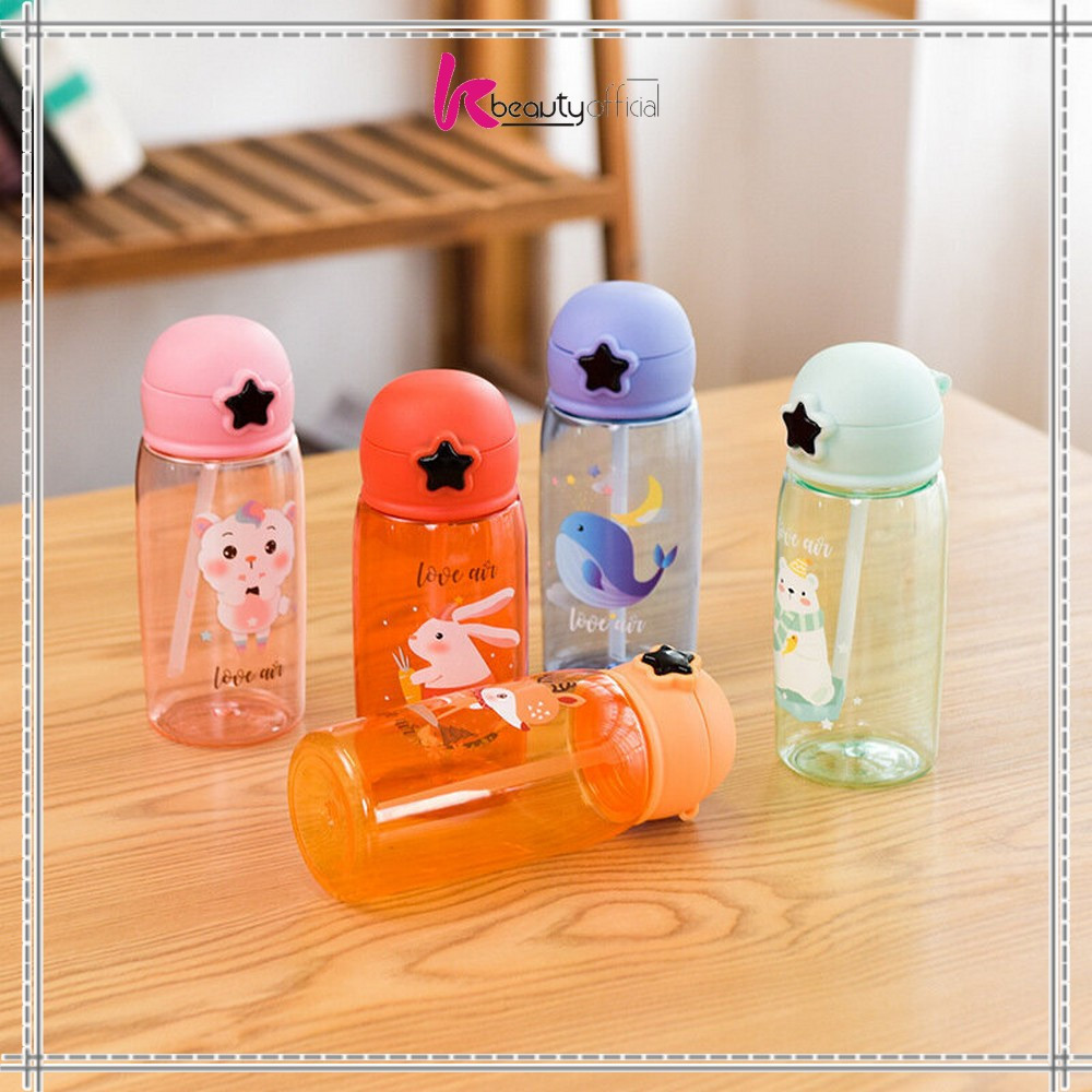 TOMBOL EC KB-C308 520ML ขวดน้ําดื่มปุ่มดาว / ขวดดื่มเด็กน่ารักลายตัวละครน่ารักและหลอด BPA FREE