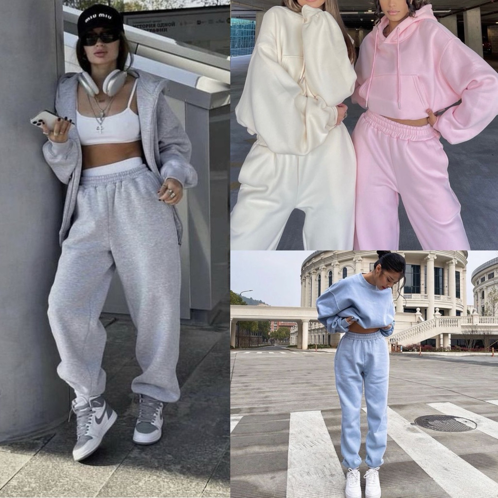 ใหม่!! [เทรนด์] y2k Oversize OneSET เสื้อฮู้ด / เสื้อกันหนาว + กางเกงวอร์ม Comfy PREMIUM Thick Jogge