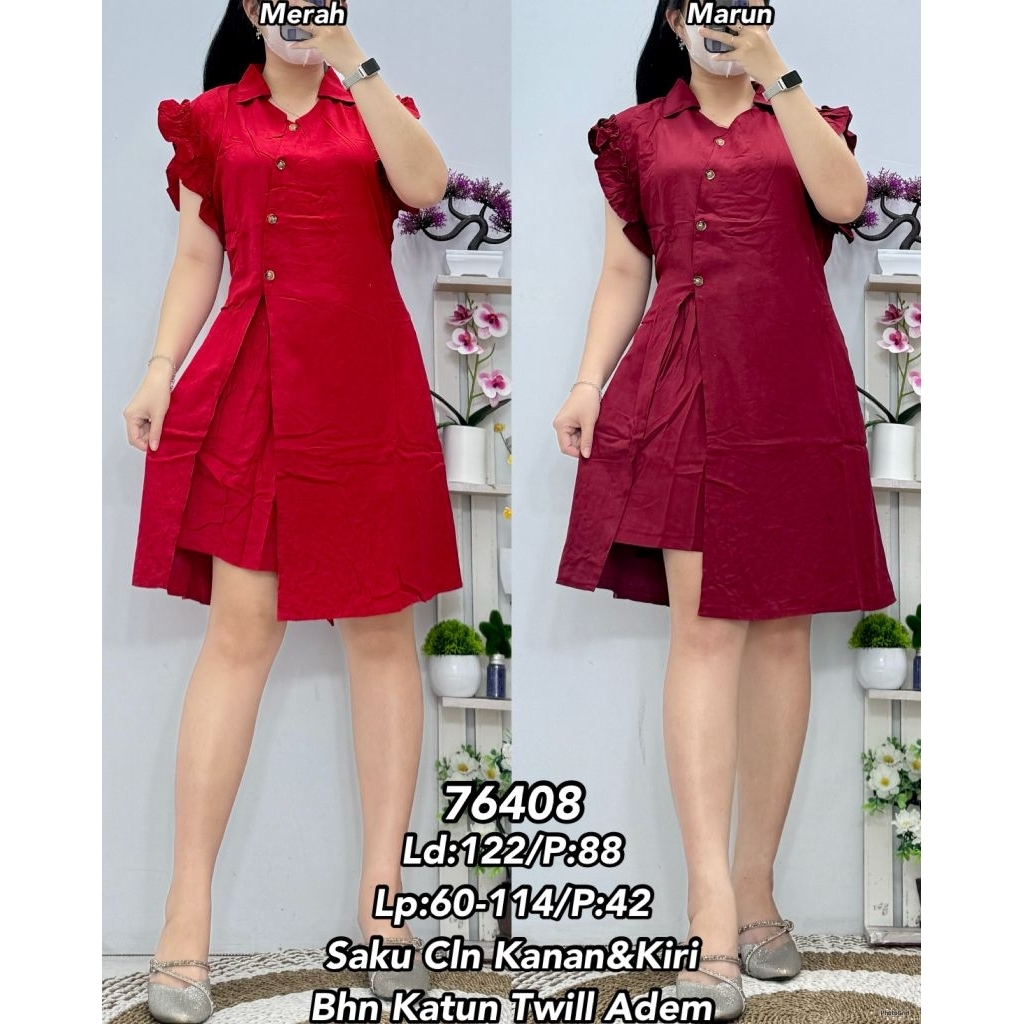 KATUN MERAH 76408 RAMPEL SKIRT SET COTTON TWILL SHANGHAI IMLEK RED MARON BKK