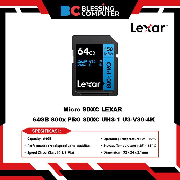 ไมโคร SDXC LEXAR 64GB 800x PRO SDXC UHS-1 U3-V30-4K