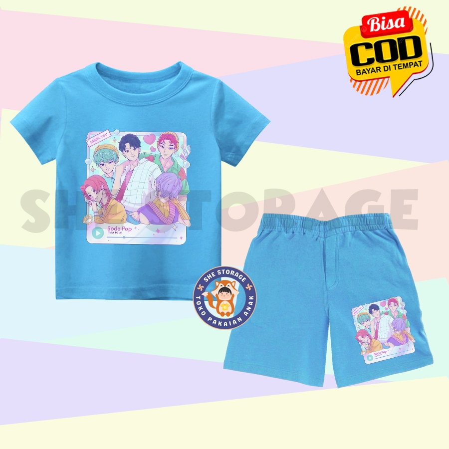 CHILDRENS SET CHARACTER KPOP DEMON HUNTERS เท่านั้น BOYS SODA POP ONE ชุดเสื้อยืดแขนสั้นชุด