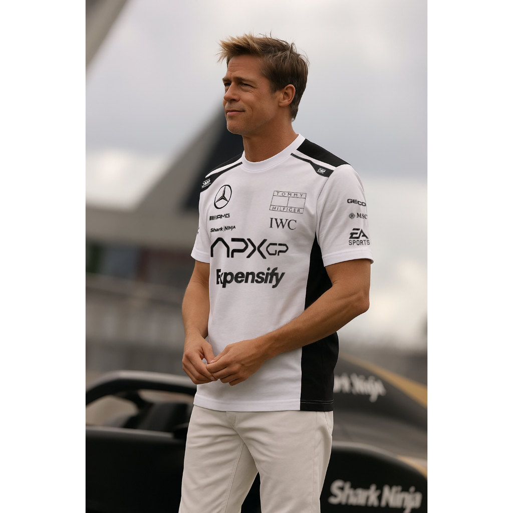 MERCEDES THE MOVIE เสื้อยืดสีขาว | เสื้อยืดผู้ชาย COOL SHORT-SLEEVED ใหม่ล่าสุด | เสื้อทีม F1 RACING SHIRT สีขาว - รูปที่ 7