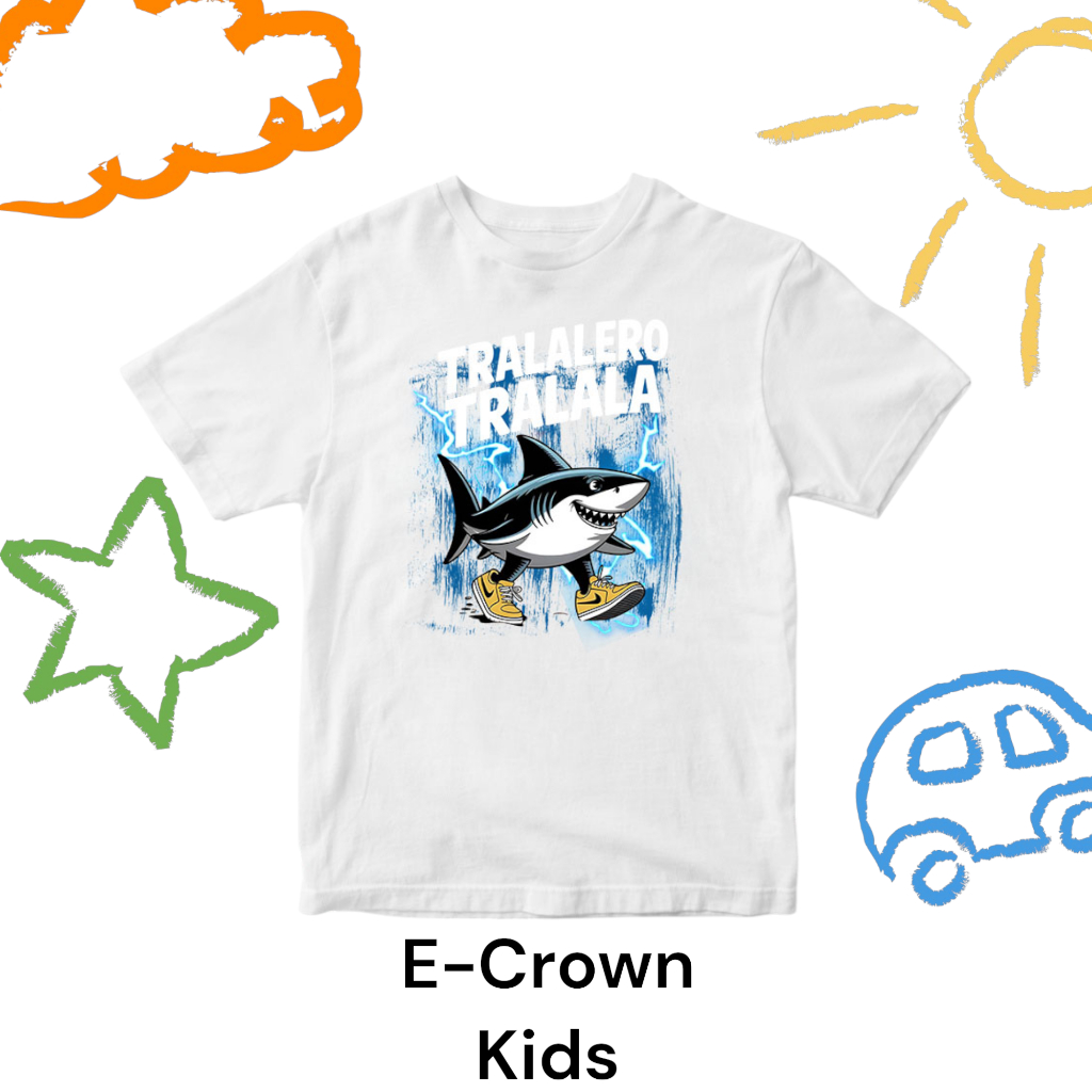 E-Crown Kids Tralala Tung Sahur เสื้อยืดตัวละครสําหรับผู้ชายและผู้หญิงอายุ 1-7 ปี