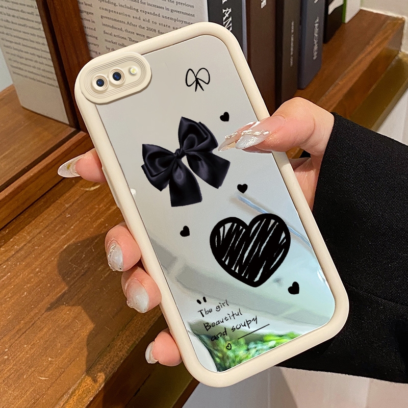 HP Casing OPPO A5 A3s A12E Realme C1 Case Casing Heart Graffiti Black Pattern HP Silicone Mirror Pro