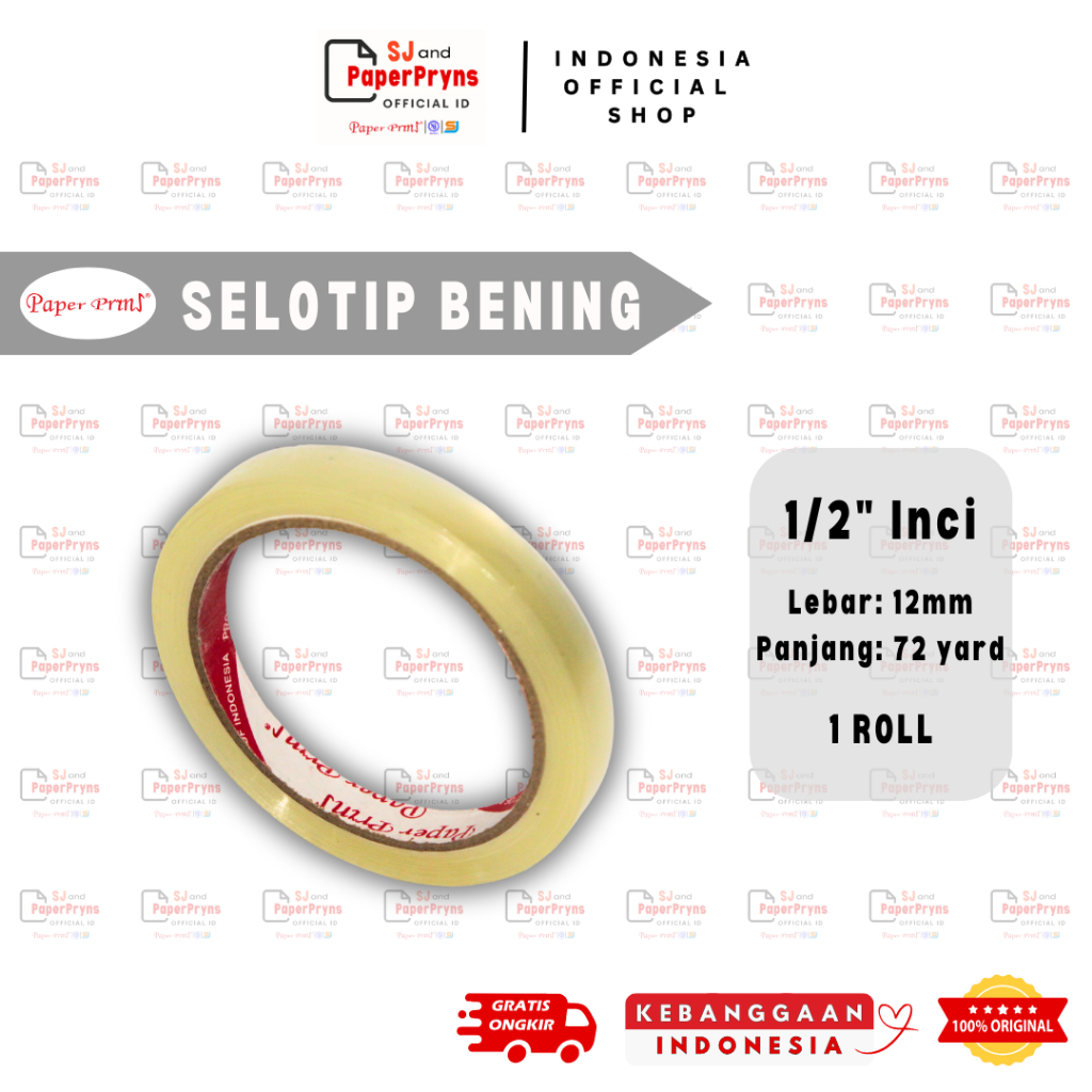 PAPERPRYNS เทปใส 1⁄2 ชิ้น (12mm x 72 หลา) - 1 ม้วน