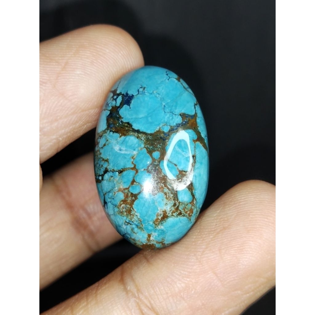 Natural Turquoise Gold Vein 27 x 17 x 5.8 มม. 25.2 Ct Motif Persian Oval Cabochon Super Original รหั