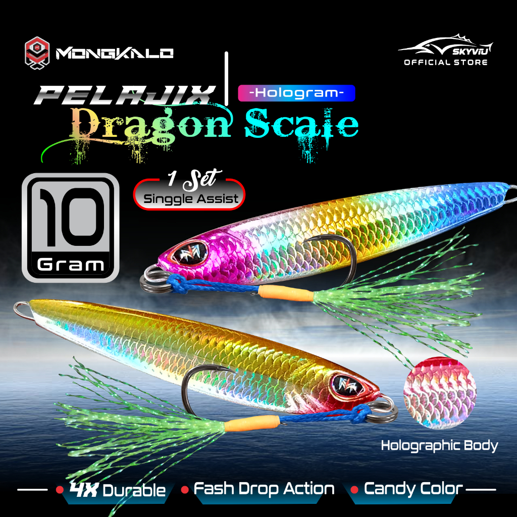 Micro Jig 10 กรัม MONGKALO PELAJIX Jig เหยื่อ 10 กรัมโฮโลแกรม Scale Motif Complete 1 ชุดเดี่ยว Assis