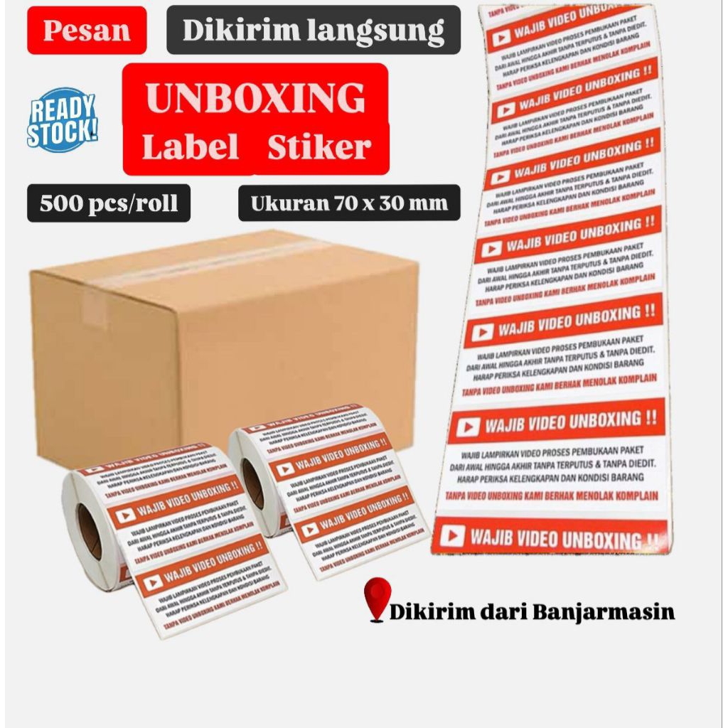 สติ๊กเกอร์เปราะบาง ฉลากวิดีโอบังคับแล้ว UNBOXING onlineshop 70 x 30 เนื้อหา 500 ราคาหน่วย