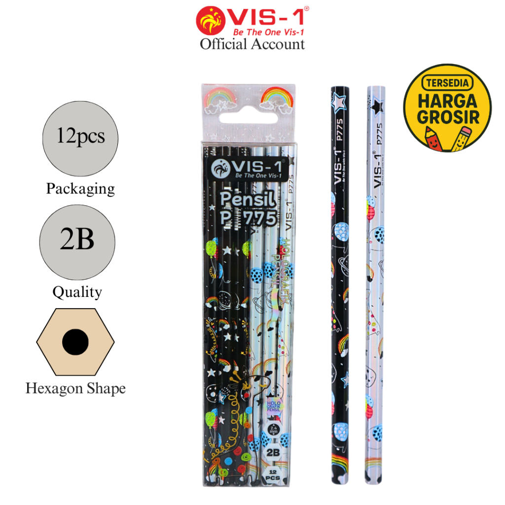 VIS-1 - ดินสอโฮโลแกรม 2B P-775 / Petlot / ดินสอ / ดินสอ 2B / ดินสอ 2B / 12 ชิ้น
