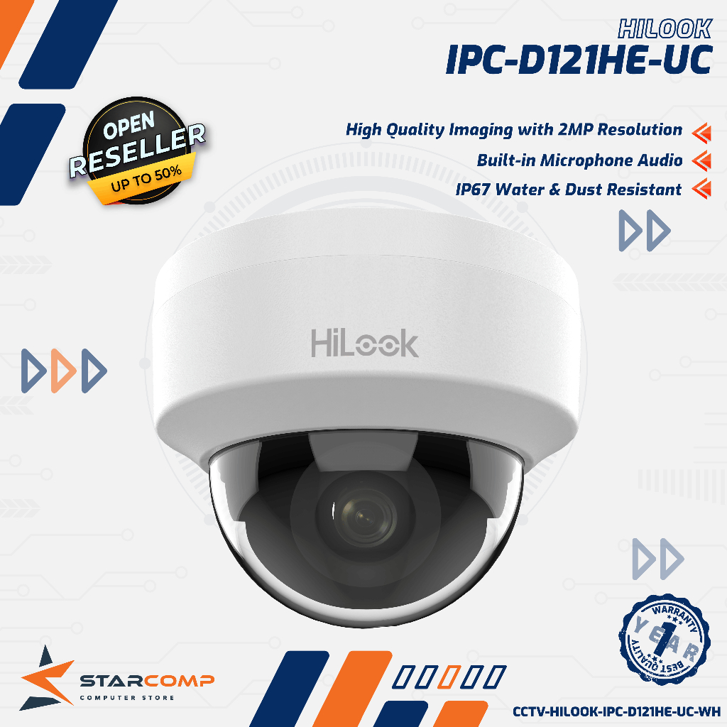 HiLook IPC-D121HE-UC 2MP Audio Fixed Dome PoE IP Network Camera โดย Hikvision