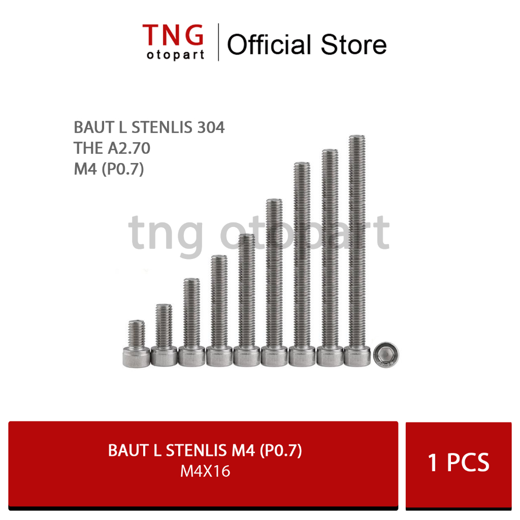 M4 Bolt L M4X16 (ยาว 1.6 ซม.) กุญแจสแตนเลส 304 A2-70/ L3