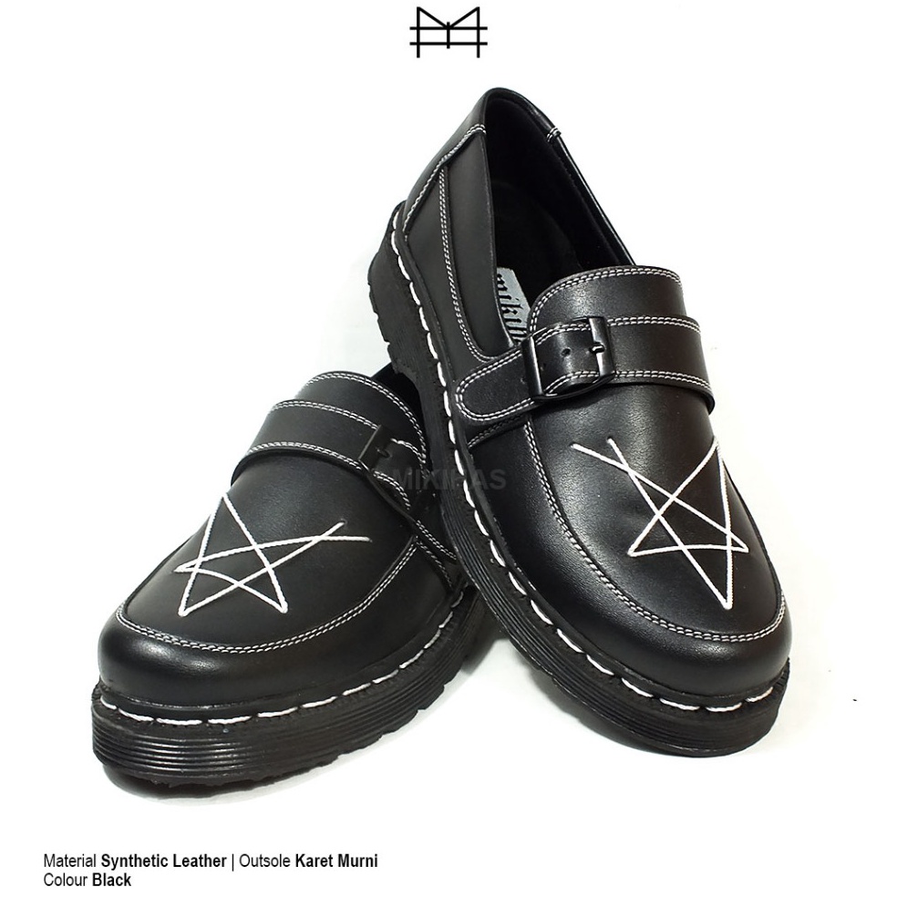 CODE E7N Mikihas รองเท้าโลฟเฟอร์หนังสีดําสําหรับผู้ชาย R4 Star