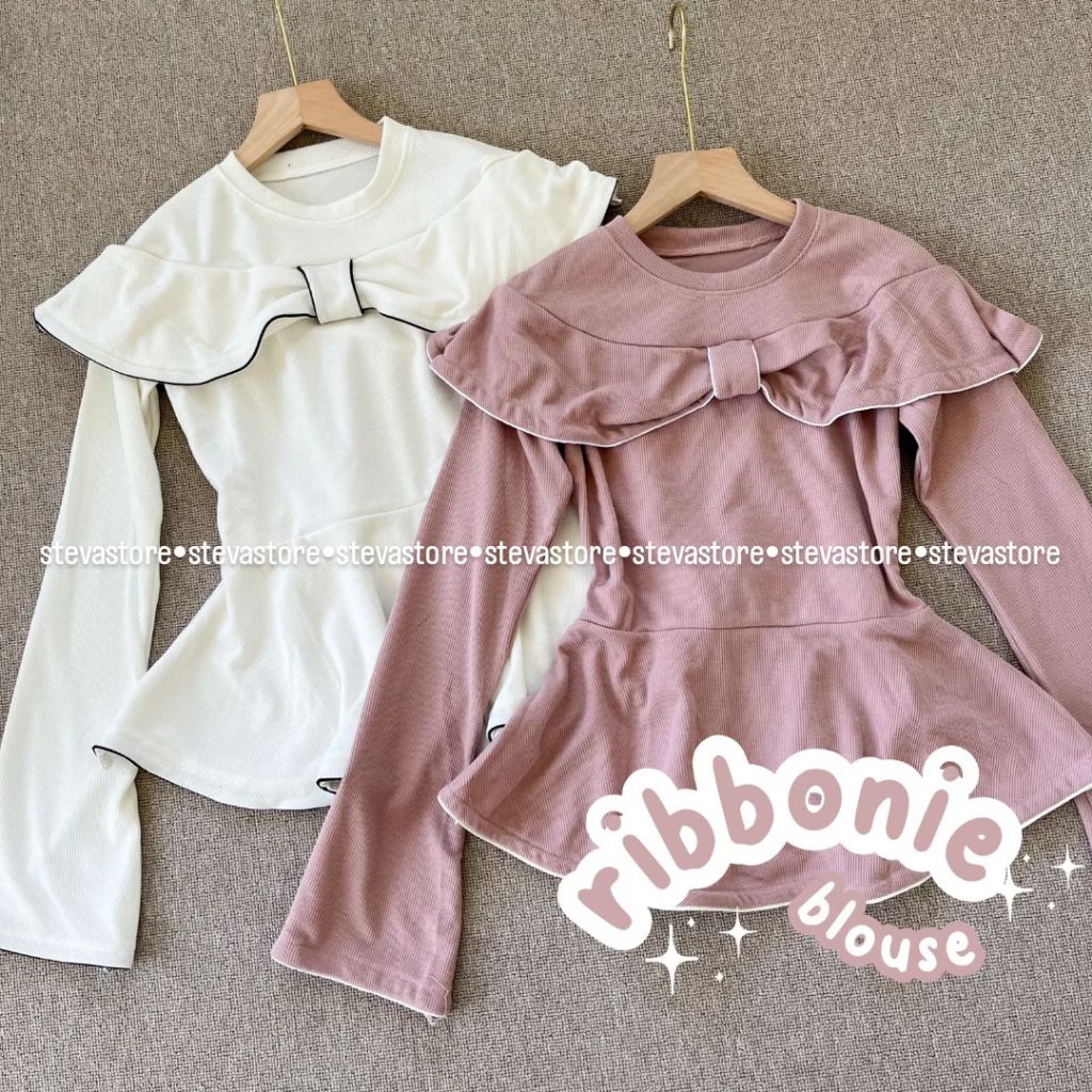 RIBBONIE BLOUSE AESTHETIC CONTAGE CORE // BALLOON BLOUSE RIBBON SNOW PEPLUM FAIRY