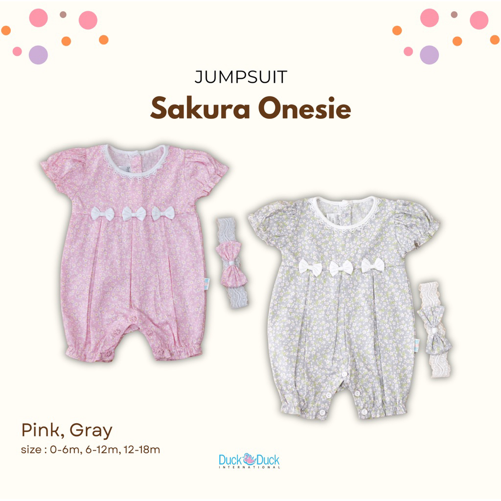 DUCK DUCK Baby Girl Frog Jumper อายุ 0-24 เดือน Cherry Blossom Motif - Sakura Onesie