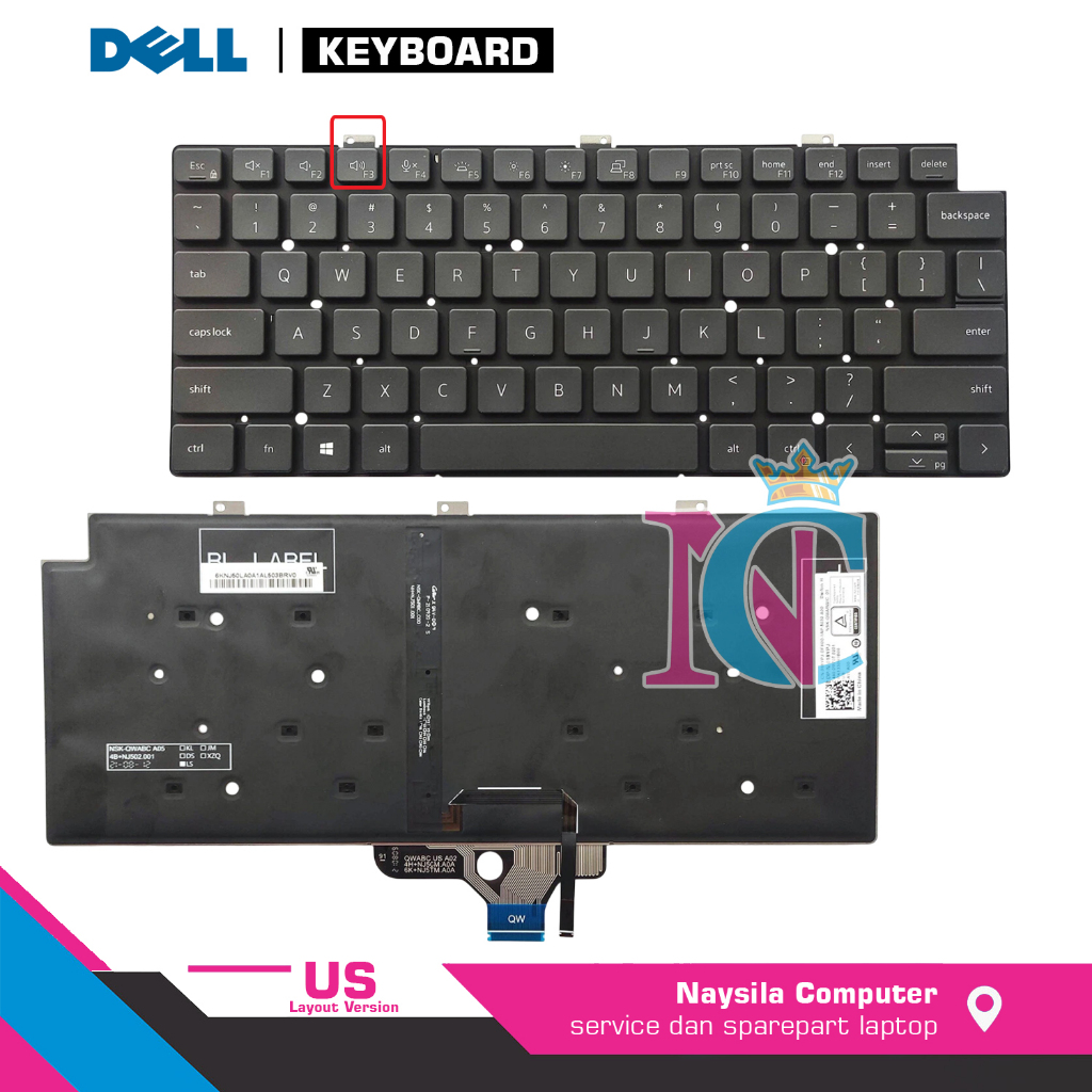 คีย์บอร์ด Dell Latitude 5320, Latitude 13-7300 7310 7320 US Layout Backlit