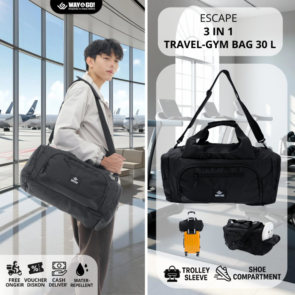 ข้อเสนอสุดฮอต Way&Go! Escape 3 in 1 Travel Bag Black Sling Backpack Travel Fitness Gym Bag