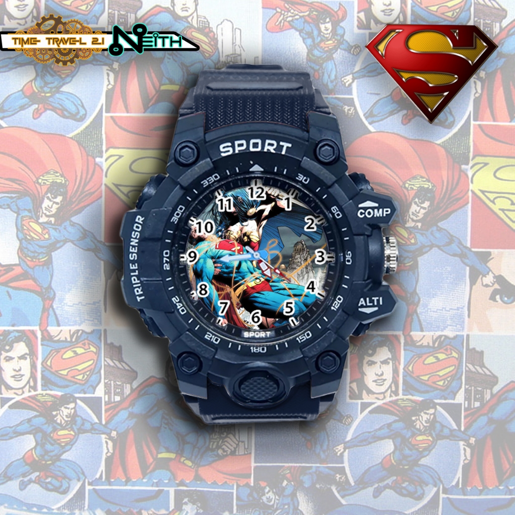 SUPERMAN Character นาฬิกาสปอร์ตสําหรับเด็กพร้อมสายยางแบบสปอร์ต กันน้ํา 05X8-9SP09