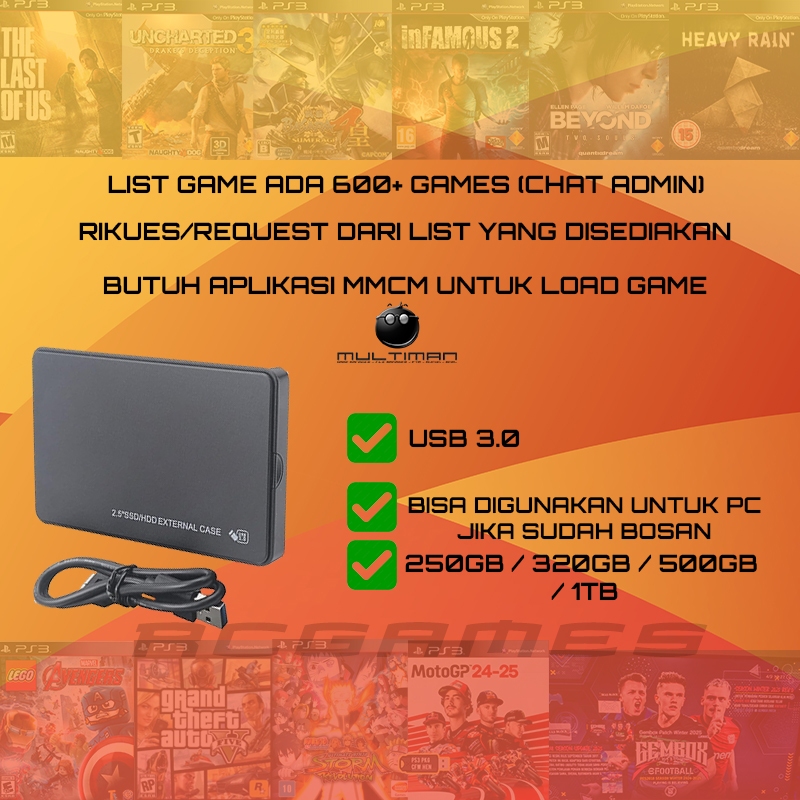 HDD EXTERNAL HARDISK USB 3.0 PS3 LAPTOP PC HDD 500GB SUPPORT PS3 CFW/HEN/MMCM/MULTIMAN