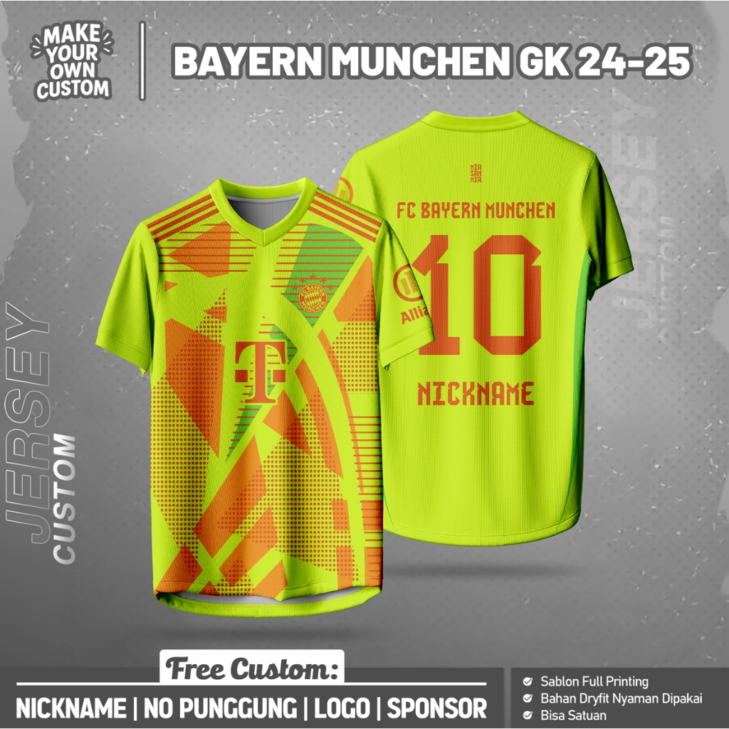 BAYERN MUNCHEN GK 24 เสื้อฟุตบอลแขนสั้นฟรีชื่อและหลังหมายเลขพิมพ์เต็มรูปแบบ