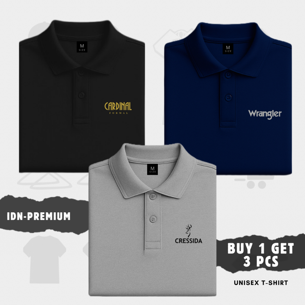 ซื้อ 1 แถม 3 ชิ้น เสื้อยืดคอปกโปโล Distro Motif Short Sleeve - CDN Official Gold - Black CSD - White