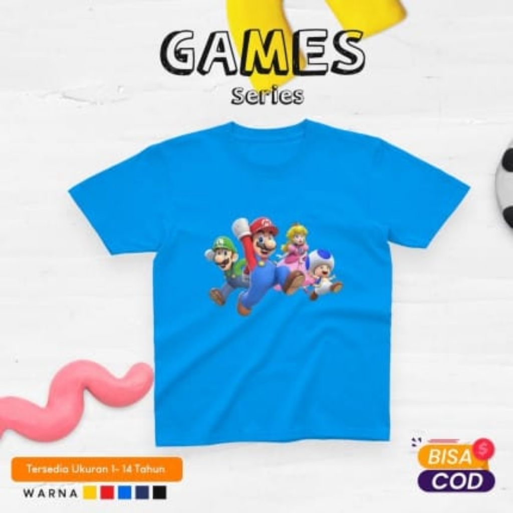 Games series เสื้อยืดเด็ก ผ้าฝ้ายหวี 30s super mario สําหรับอายุ 1-8 ปี